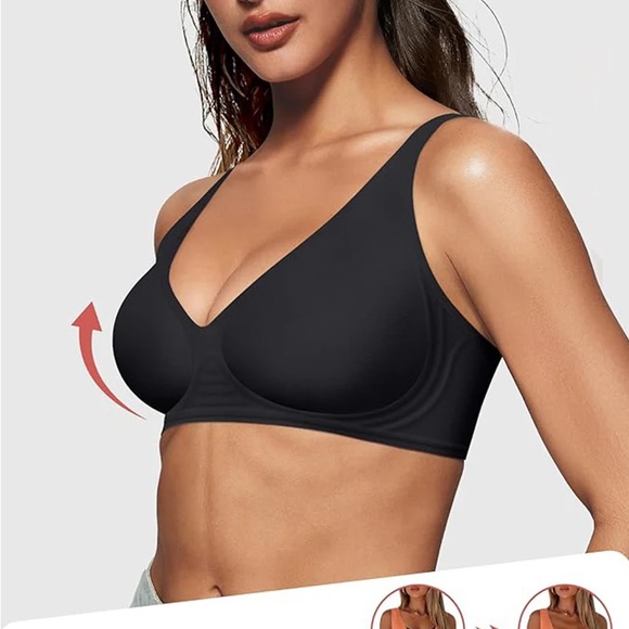 NWT SHECURVE Seamless Deep V Push-up Wireless Bra - BLACK - Picture 2 of 11